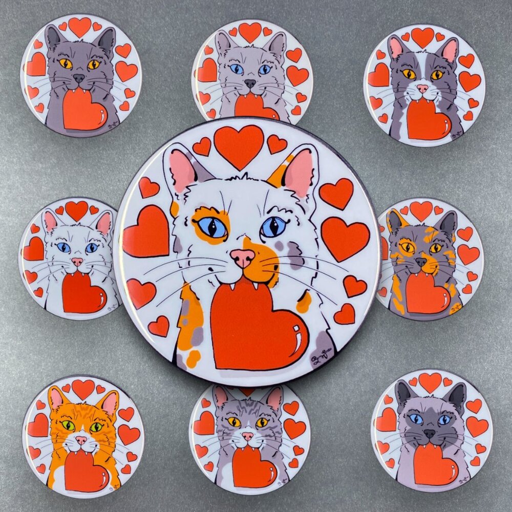 Cat Valentine's Day Retro Heart Handmade Accessories 10 Colors - 5 Item Types